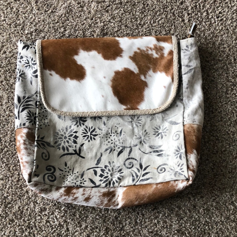 Women’s Distressed Cowhide And Canvas Tote Bag
